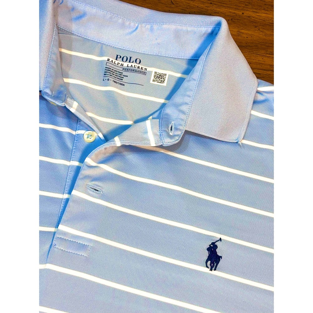 Polo Ralph Lauren Performance Shirt Mens Large Blue White Striped Golf Polo L